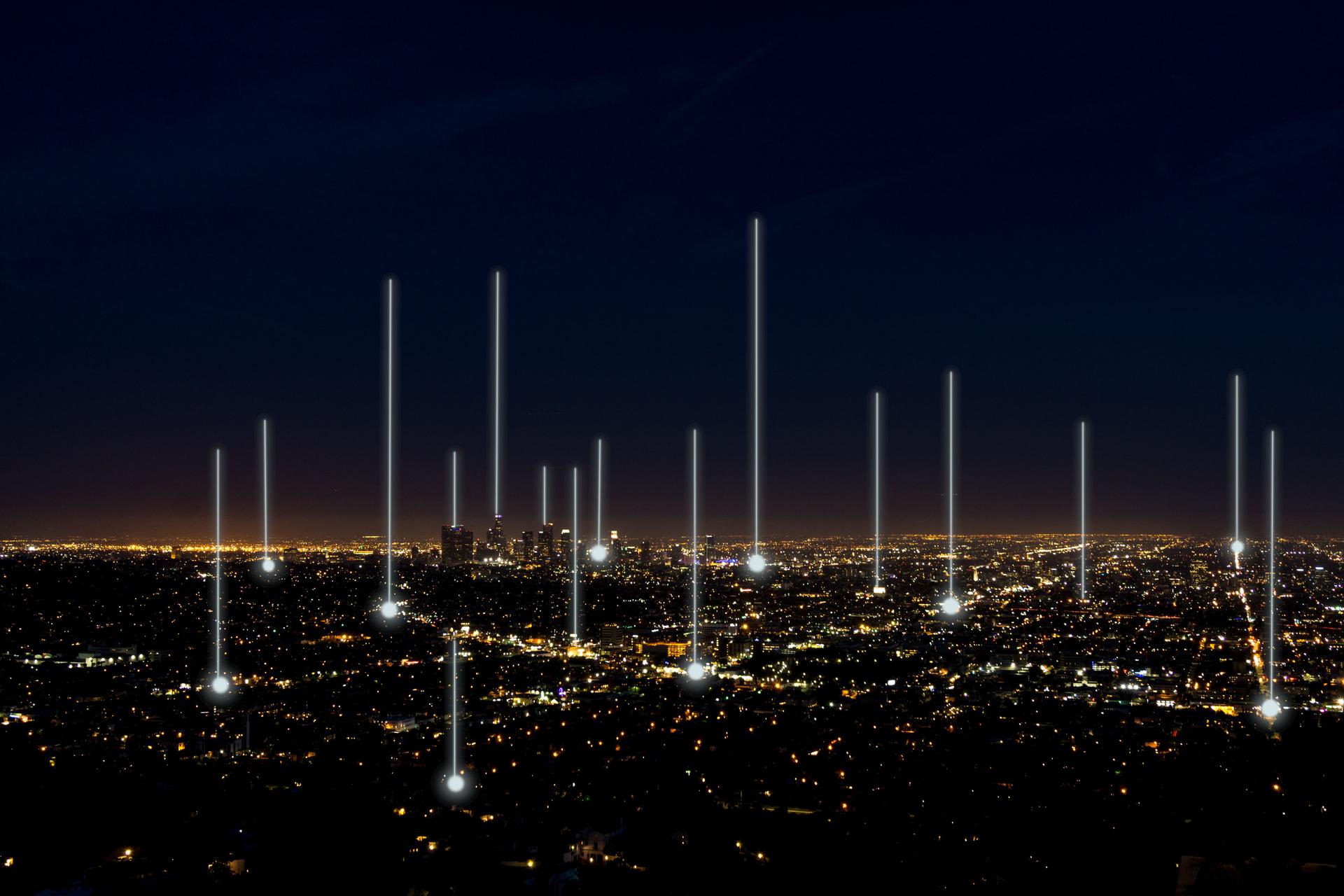 city scape and network connection concept over los angeles