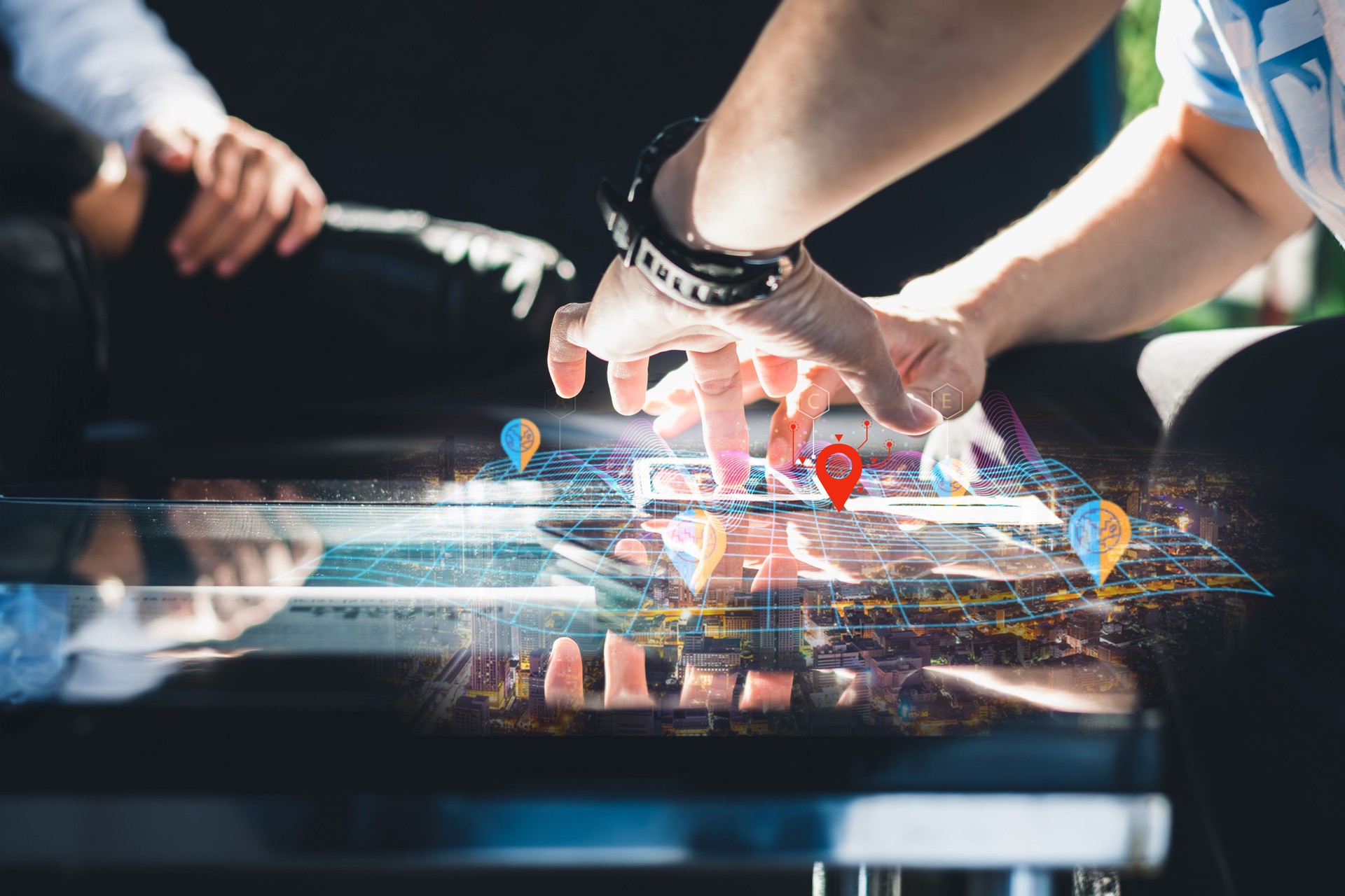Hands Interacting with Digital Map Interface